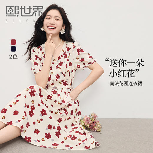熙世界法式茶歇V领碎花连衣裙女2025夏季新款独特漂亮泡泡袖长裙 商品图0
