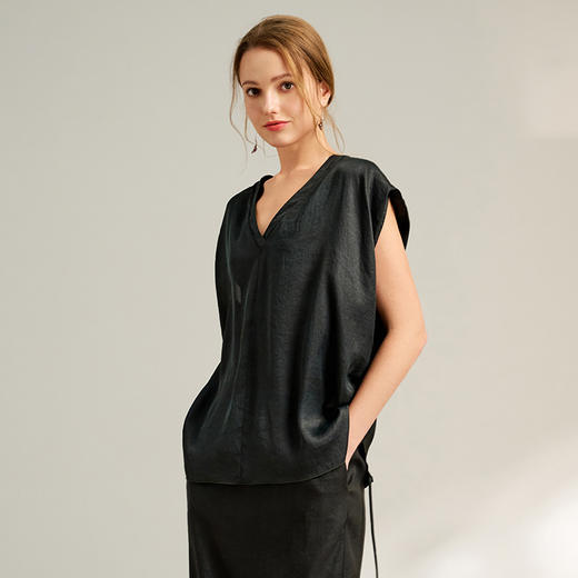 TANGYcollection天意2025秋季新品商场同款茛绸女T恤L252002 商品图1