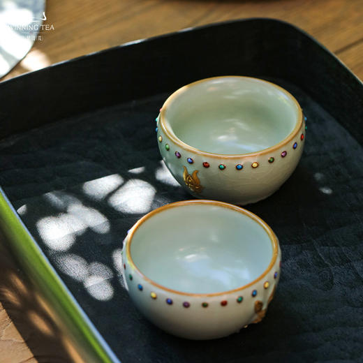 问鼎汝瓷鼎峰系列天青蛇首七宝战鼓杯（描金） 商品图5