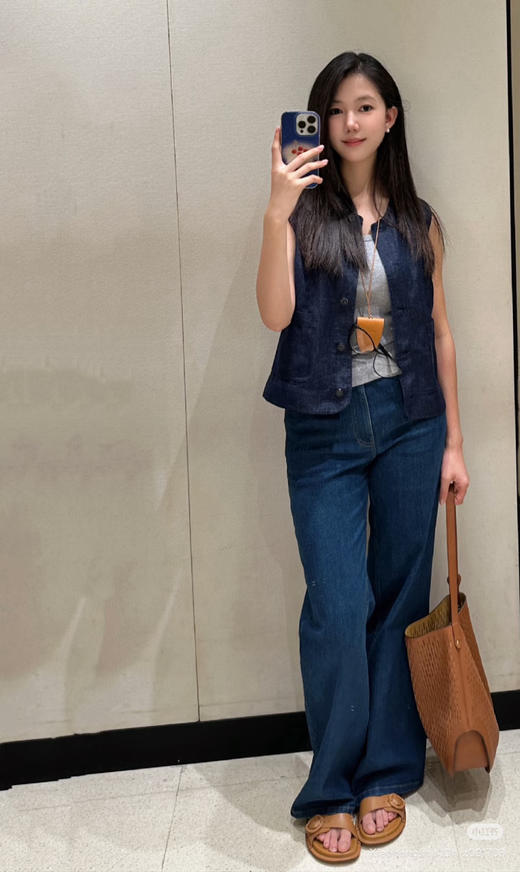 84-3 独家圆正 小禾 棉麻系列 长绒棉亚麻 色织斜纹你就在 背心/短裤 套装 偏小丢丢 商品图12