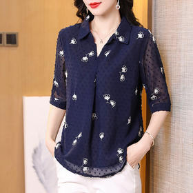 2025夏季新款印花雪纺衫上衣宽松显瘦刺绣七分袖衬衫女