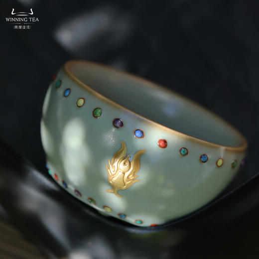 问鼎汝瓷鼎峰系列天青蛇首七宝战鼓杯（描金） 商品图4