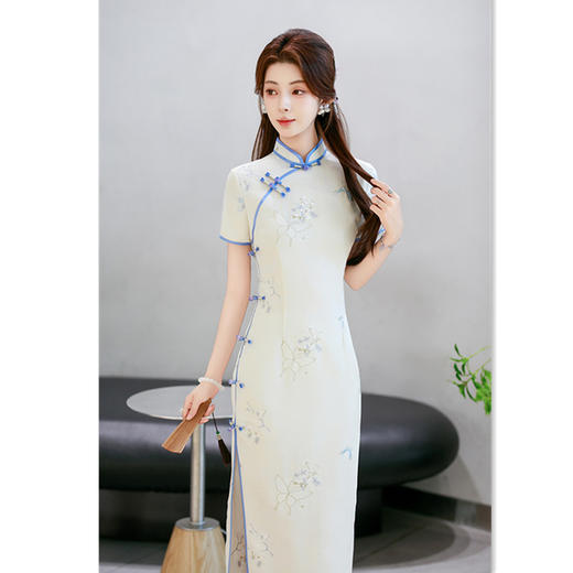 GX2025夏季新款温婉复古民国风素雅旗袍年轻女士改良中式宴会旗袍裙 商品图0