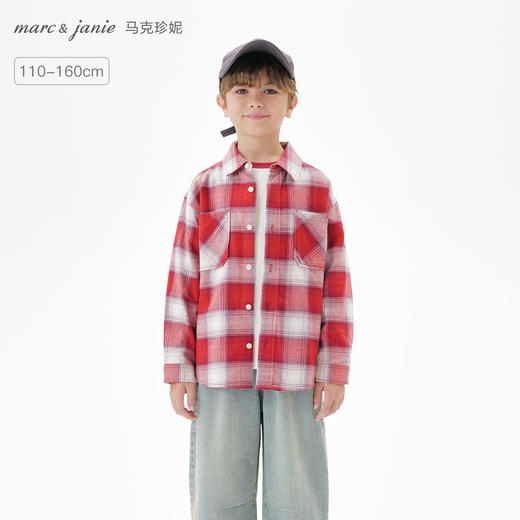 马克珍妮男童复古格纹纯棉百搭衬衫2025年秋装新款551700 商品图0