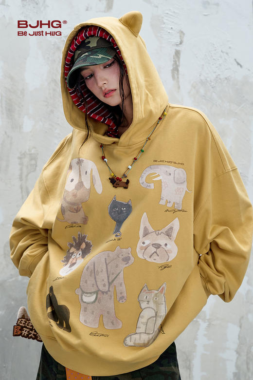 BJHG不计后果不宠创意连帽卫衣男女款2025新款秋季立体耳朵情侣装 商品图5