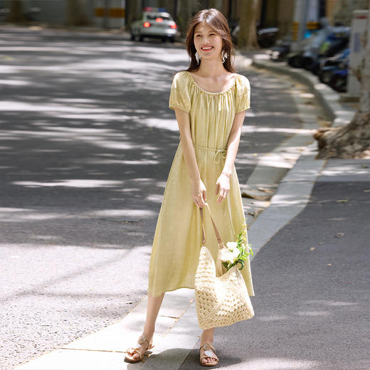 【08/06新品】熙世界法式贝壳圆领连衣裙女夏季2025新款气质绝美海边度假风裙子 商品图3