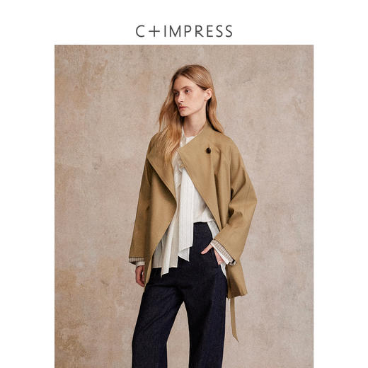 百搭宽松落肩袖袖口拼接撞色短风衣外套FY2503062 商品图1