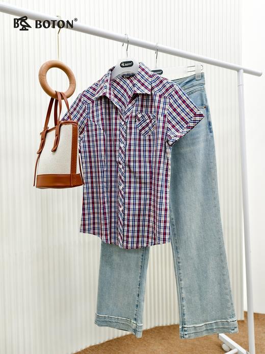 【第2件半价！尾货清仓不退换】波顿女士全棉修身红蓝格短袖衬衫休闲百搭LS376 商品图4