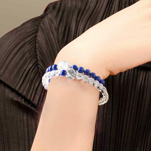 天然青金石白水晶双圈叠戴手串6mm 商品图2