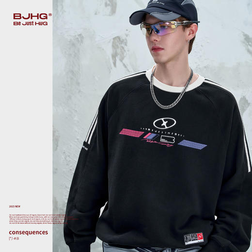 BJHG不计后果美式休闲卫衣男秋季2025重磅新款撞色复古运动卫衣女 商品图1