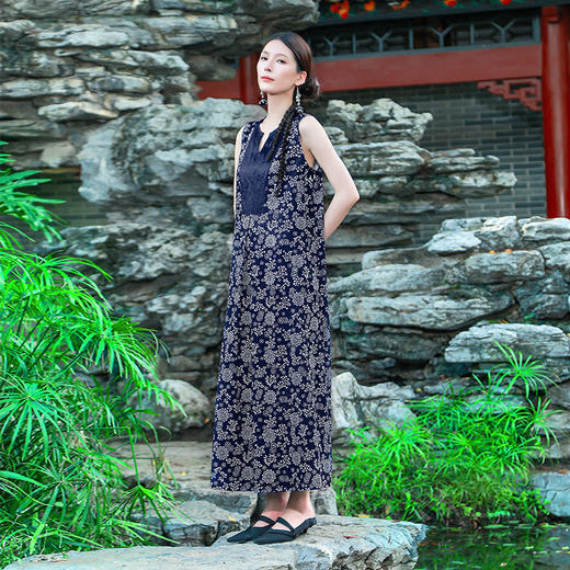 【蓝染印花改良系列】篱笙无袖连衣裙 | 现货加急发 商品图1