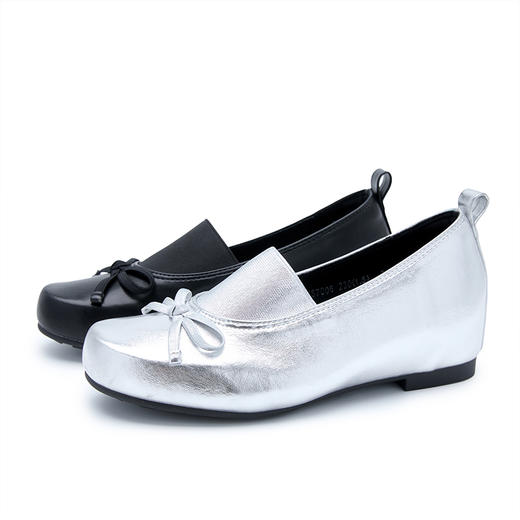 西遇蝴蝶结单鞋女新款秋季法式一脚蹬内增高圆头小皮鞋平底鞋V1757006 商品图4