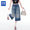 罗蒙女士七分牛仔裤夏季薄款水洗做旧高腰宽松显瘦阔腿短裤子 商品缩略图0