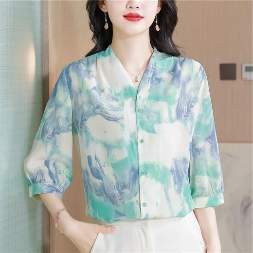 A32318高品质大码遮肉减龄中年女晕染真丝T恤上衣桑蚕丝薄款夏新款衬衫 商品图1