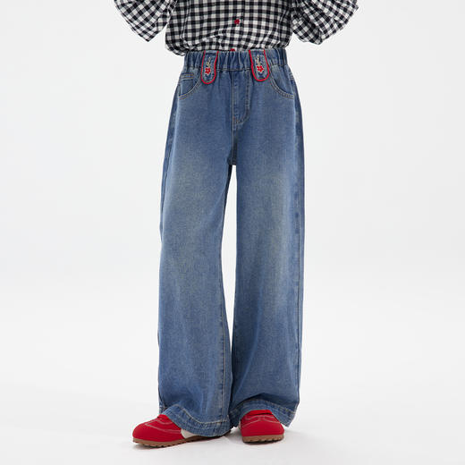 【小花刺绣直筒裤】植木童装2025秋季新款女童直筒阔腿裤牛仔裤 商品图2