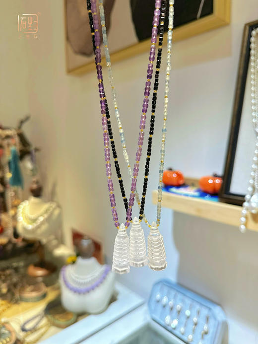 天然白水晶文昌塔晶石能量项链 商品图4