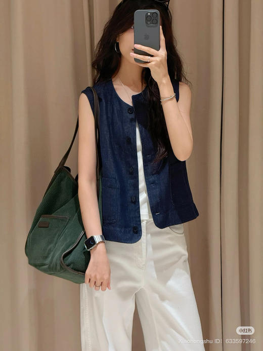 84-3 独家圆正 小禾 棉麻系列 长绒棉亚麻 色织斜纹你就在 背心/短裤 套装 偏小丢丢 商品图5