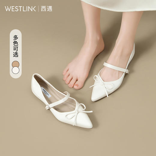 西遇尖头玛丽珍鞋女新款秋季芭蕾风蝴蝶结平底鞋浅口软底单鞋V1656933 商品图0