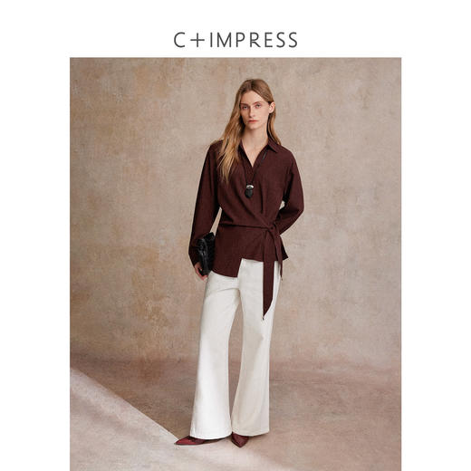 C+IMPRESS/西嘉不规则打结极简醋酸衬衫女秋季优雅淡人风穿搭上衣CS2503033 商品图3