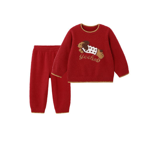 英氏儿童家居服套装秋冬保暖加绒睡衣冬季半边绒男童女童秋衣秋裤 商品图4