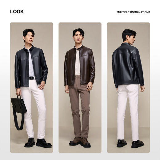 【绵羊皮】柒牌男装2025秋季新品皮夹克立领潮流商务真皮皮衣129J70230 商品图2