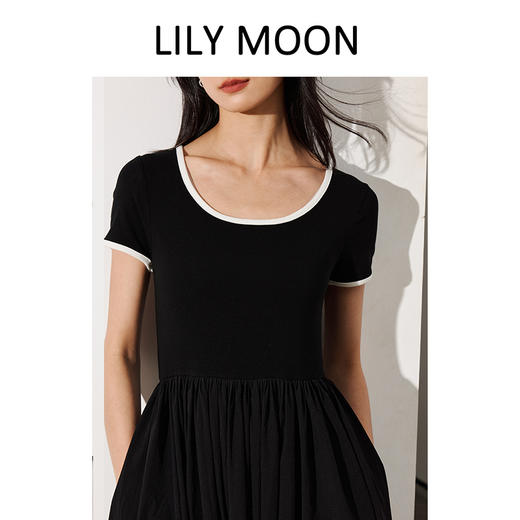 LILYMOON【天丝 方领小黑裙】极简小黑裙法式气质优雅羊毛撞色领纯色 商品图1