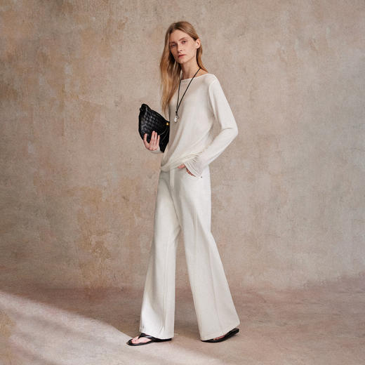 一字领宽松天丝羊毛慵懒纸片人长袖T恤T2503048 商品图2