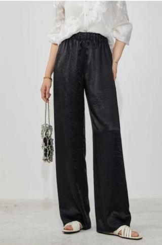 【100%醋酸】LILY MOON夏季冰凌皱全醋酸极简抽绳阔腿裤气质肌理感 商品图0