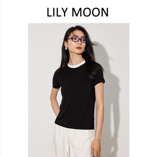 LILYMOON【马油口袋T恤】夏季撞色领短袖T恤 商品图2