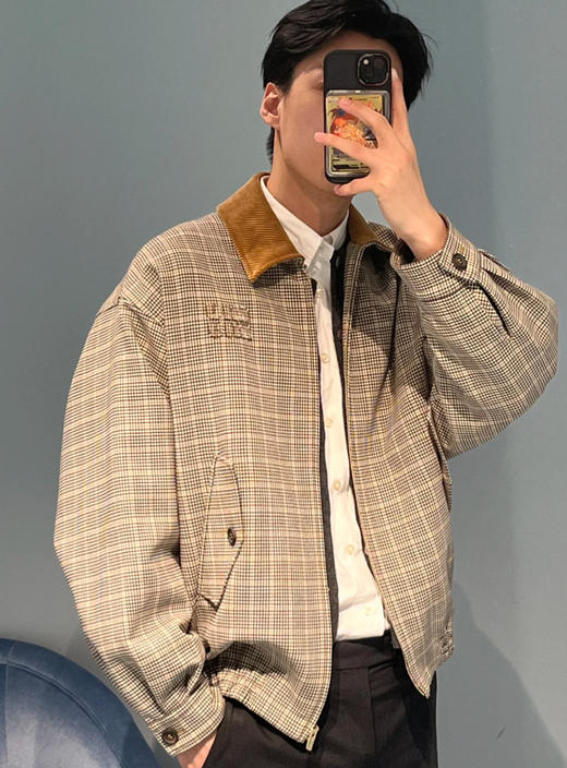 中性款logo刺绣格纹夹克外套017 商品图4