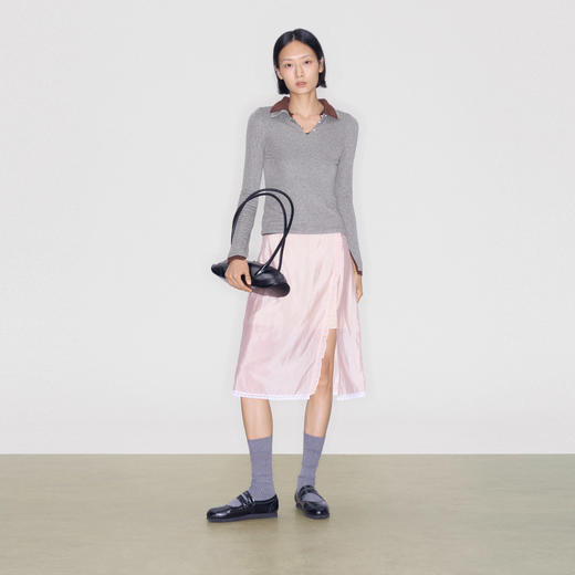 lost in echo2025秋冬新款羊毛POLO领镂空针织修身显瘦长袖打底衫 商品图0