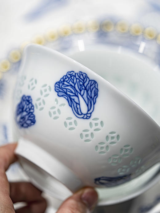 富玉陶瓷景德镇釉下彩百财饭碗家用高颜值玲珑乔迁之喜入宅搬家礼物餐具 商品图2