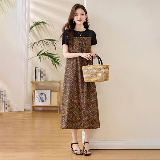 印花吊带连衣裙套装，新中式国风T恤穿搭上衣两件套HR-1020 商品图2