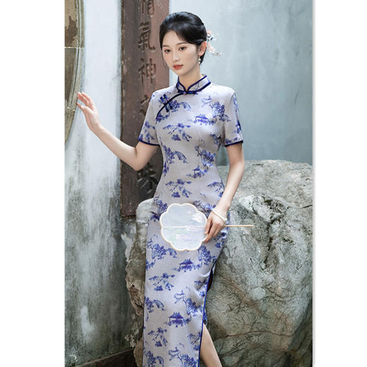 GX复古中国风长款提花短袖旗袍2025夏季新款民国女士宴会气质旗袍裙 商品图3