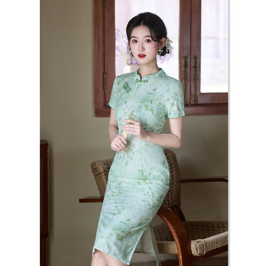 GX绿色旗袍改良2025新款气质年轻款少女民国风连衣裙新中式日常夏季 商品图2