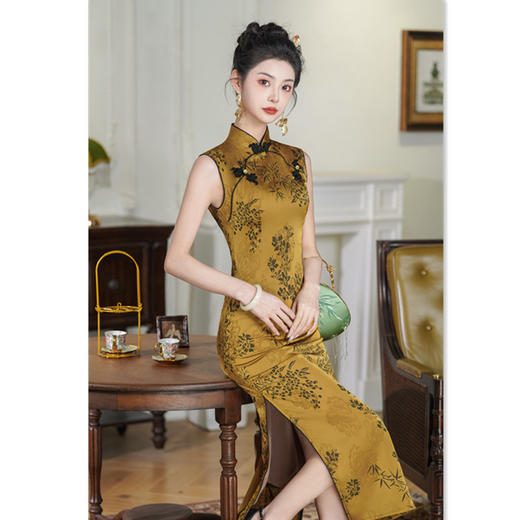 GX黑色显瘦国风新中式长款无袖旗袍改良年轻款2025新款女复古春夏季 商品图3