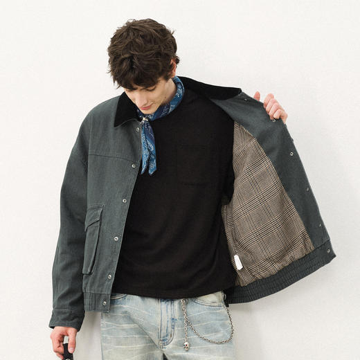 714street美式复古水洗拼接飞行员夹克2025秋季巴恩风工装外套男 商品图2
