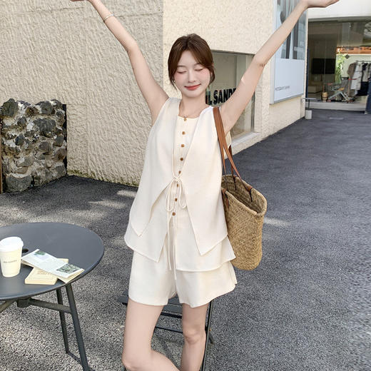 法式时尚老钱风气质套装，假两件无袖马甲短裤两件套HR-8885 商品图2