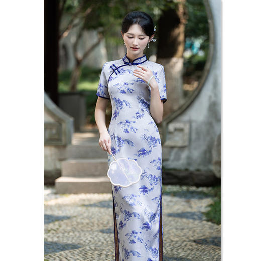 GX复古中国风长款提花短袖旗袍2025夏季新款民国女士宴会气质旗袍裙 商品图2