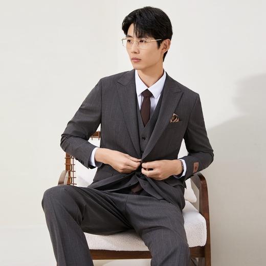 【婚礼季/复古条纹三件套西服】柒牌男装西服色纺花纱戗驳领商务绅士套装129C70090 商品图1