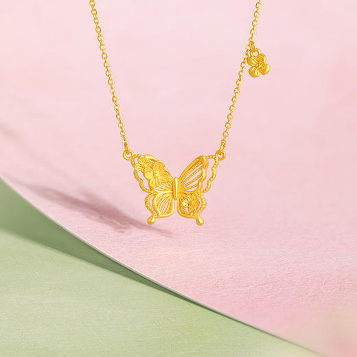 周六福足金链坠计价黄金春日浪漫蝶精灵项链游园绮梦系列节日礼物 商品图2