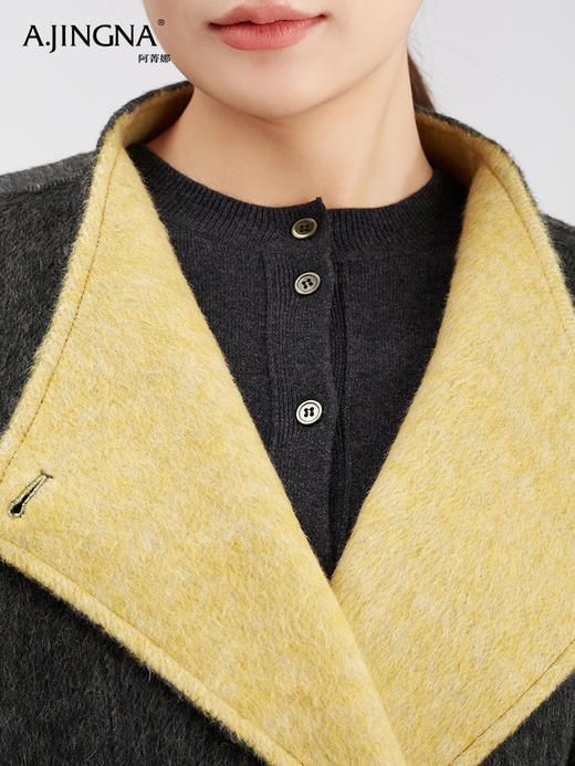 【商城同款】阿菁娜韩系休闲围裹高领撞色双面桑蚕丝绵羊毛大衣F30D211095 商品图4