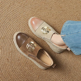 【预售5天】百搭真皮山茶花松糕单鞋新款圆头坡跟厚底乐福鞋女MT&MD6197