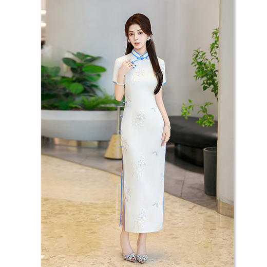 GX2025夏季新款温婉复古民国风素雅旗袍年轻女士改良中式宴会旗袍裙 商品图3
