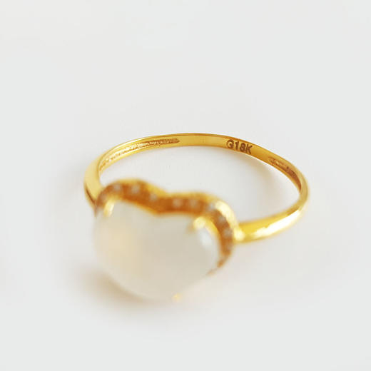 【天然正品】A货翡翠AU750黄金镶天然冰种爱心造型翡翠（心心相印）戒指13.5号（戒圈可改）女士现售价：1480特价！230725NJM18 商品图2