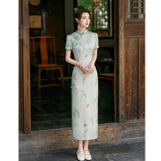 GX老上海复古国风长款旗袍2025夏季新款素雅中式港风旗袍 商品图0