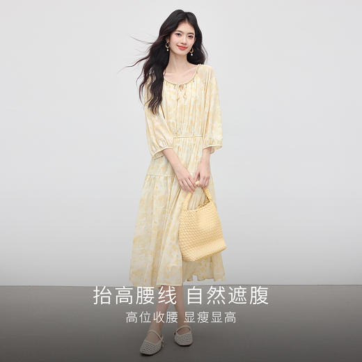 【08/06新品】熙世界法式浪漫蝴蝶绣花连衣裙女早秋2025年新款贝壳圆领收腰裙子 商品图3