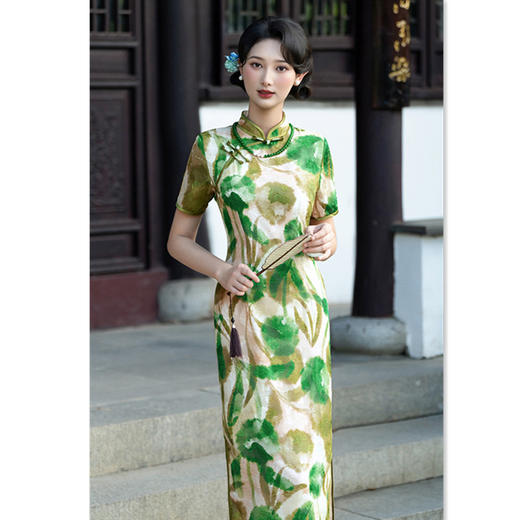 GX老上海复古中国风长款剪花旗袍2025夏季新款大码旗袍裙 商品图0
