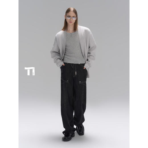 启世录TIWILLTANG“明爵衍际”3.0烟灰明线牛仔直筒长裤男 商品图4