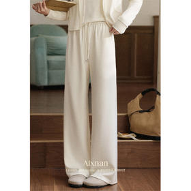 鹿向南「罗曼软呢」杏色垂感休闲裤女秋季宽松显瘦阔腿直筒长裤子